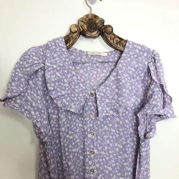 Christy Dawn Midi Dress Lavender Floral Ruffle Collar Button Up Tie Waist 3X - Picture 6 of 13